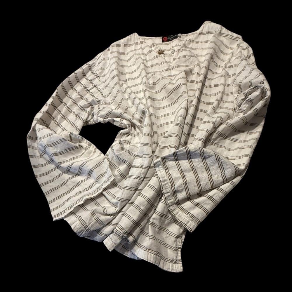 Kung Original Striped White and Brown Women's Cotton Pullover Top